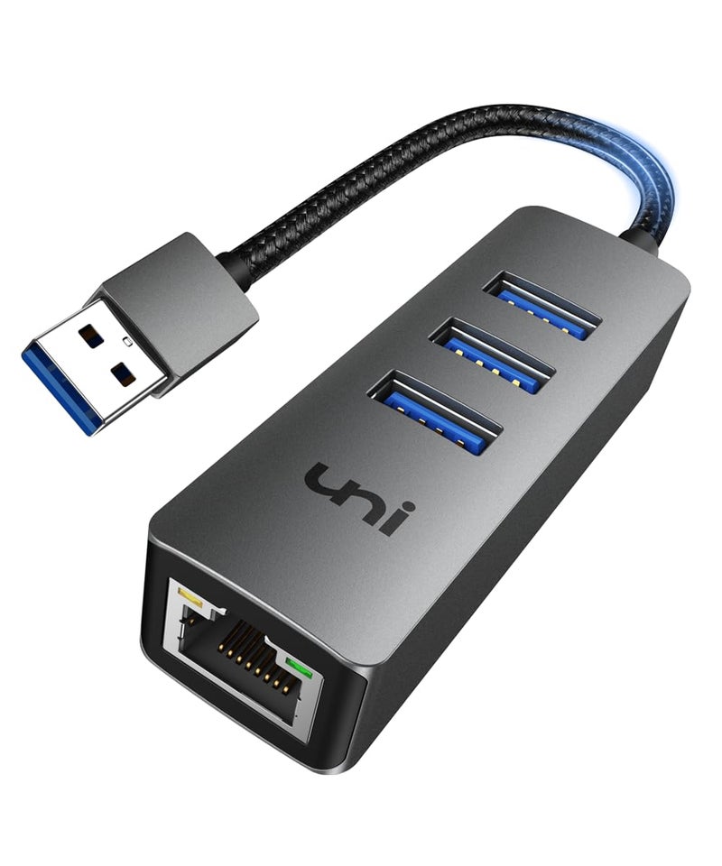 uni USB to Ethernet Adapter, USB 3.0 Hub with 100/1000 Mbps RJ45 Ethernet Driver Free, Sturdy Aluminum 4-in-1 USB-A to LAN Network Adapter Compatible with iMac, PC, Chromebook Laptops, and More - Image 1